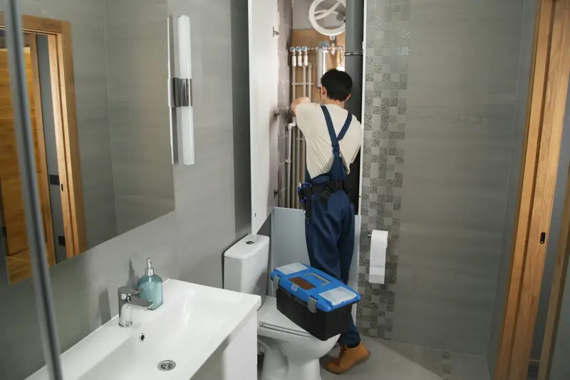 Installateur arbeitet in einem Badezimmer